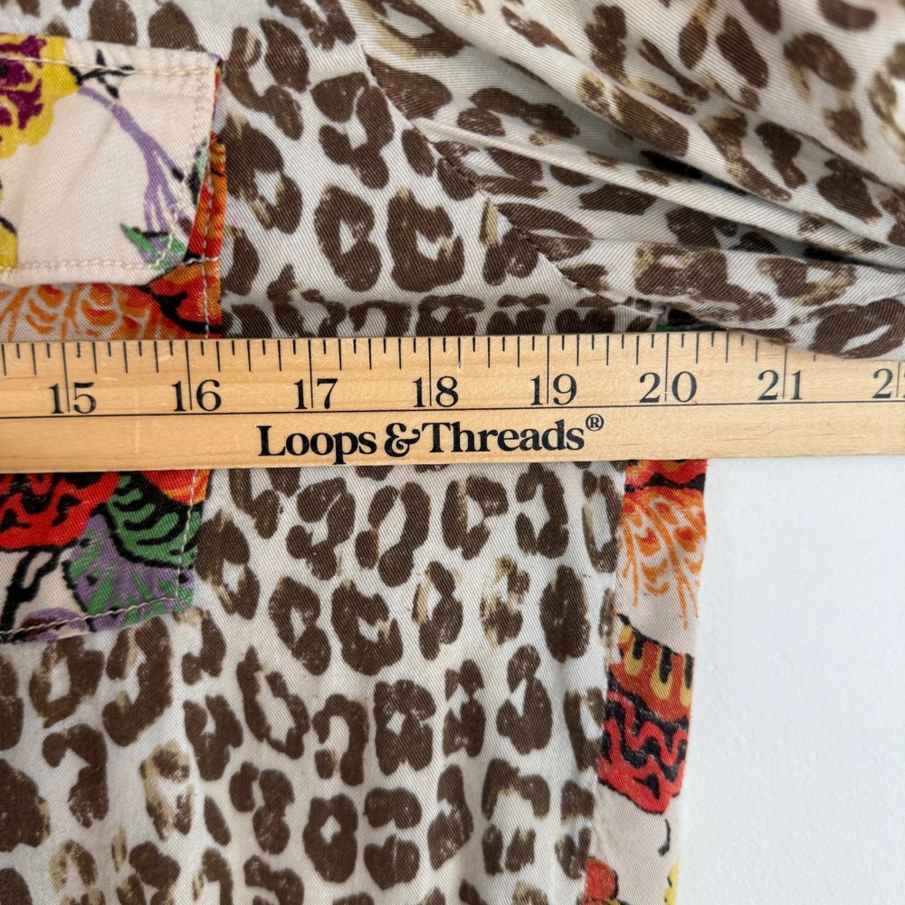 Pilcro Anthropologie Patchwork Shirt Leopard Floral Mixed Print XS Boho Eclectic - Picture 12 of 14